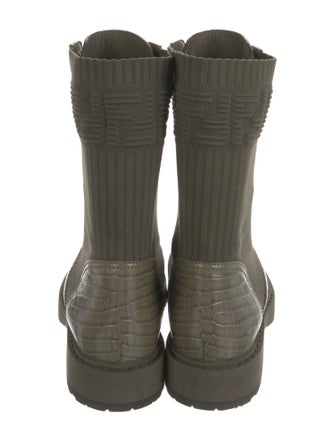 Fendi Embossed Leather Animal Print Combat Boots