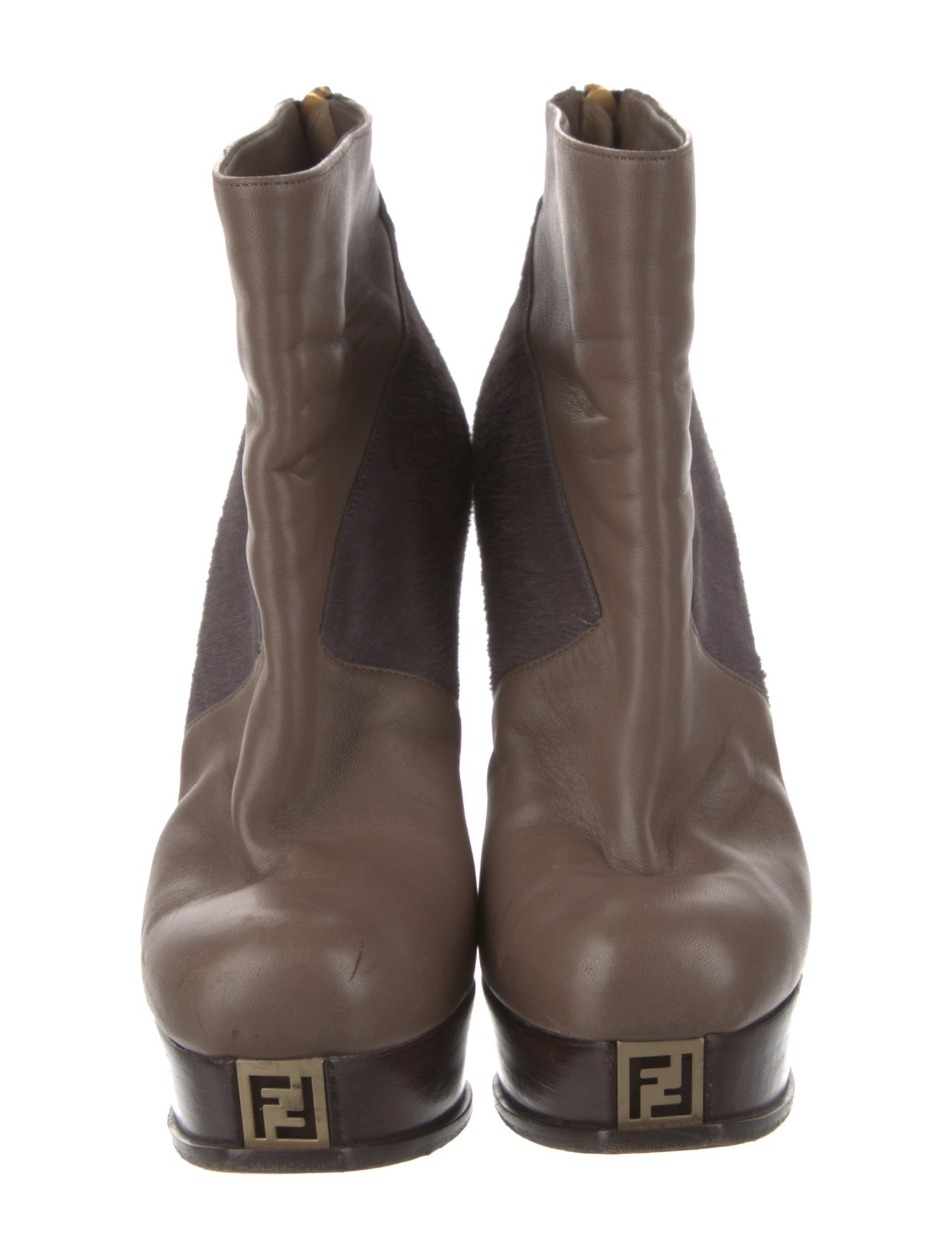 Fendi Leather Colorblock Pattern Boots
