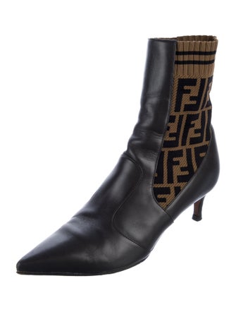 Fendi Zucca FF Logo Leather Sock Boots