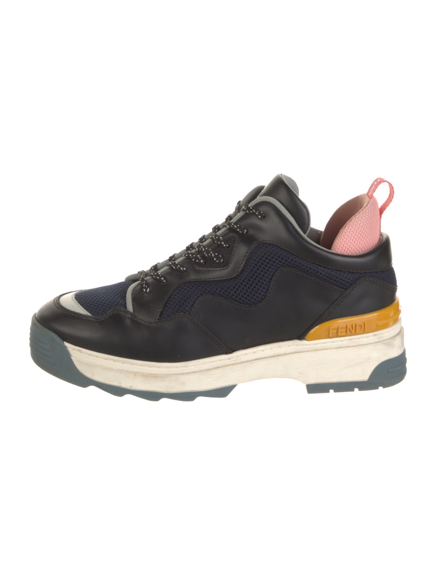 Fendi Leather Colorblock Pattern Chunky Sneakers