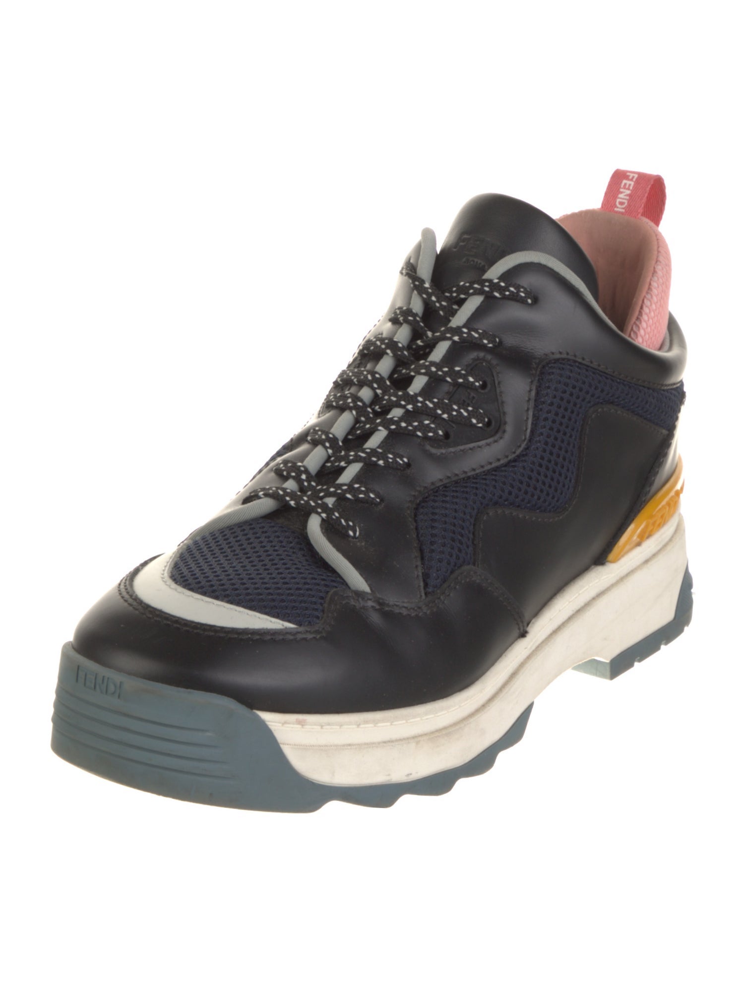 Fendi Leather Colorblock Pattern Chunky Sneakers