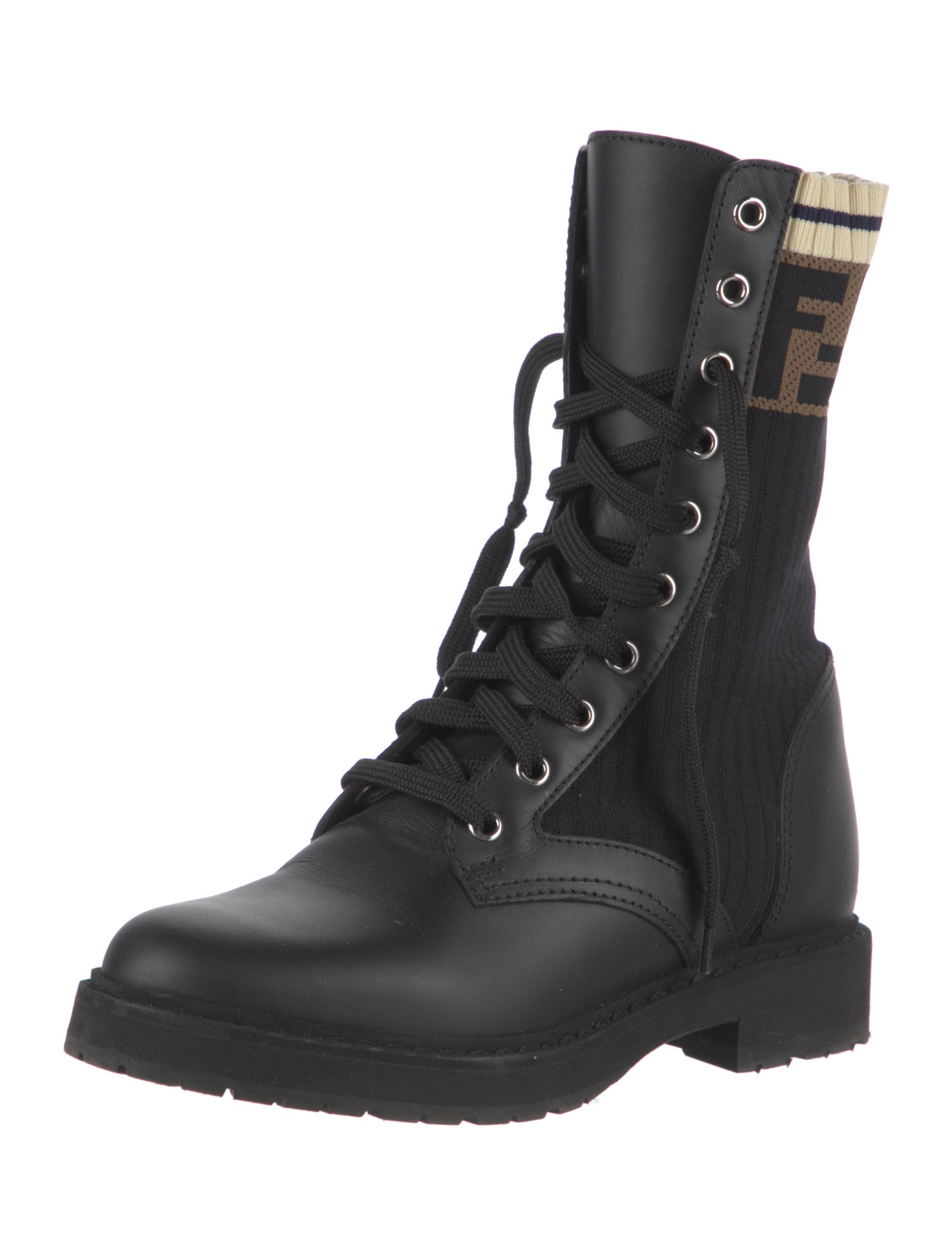 Fendi Zucca FF Logo Leather Combat Boots