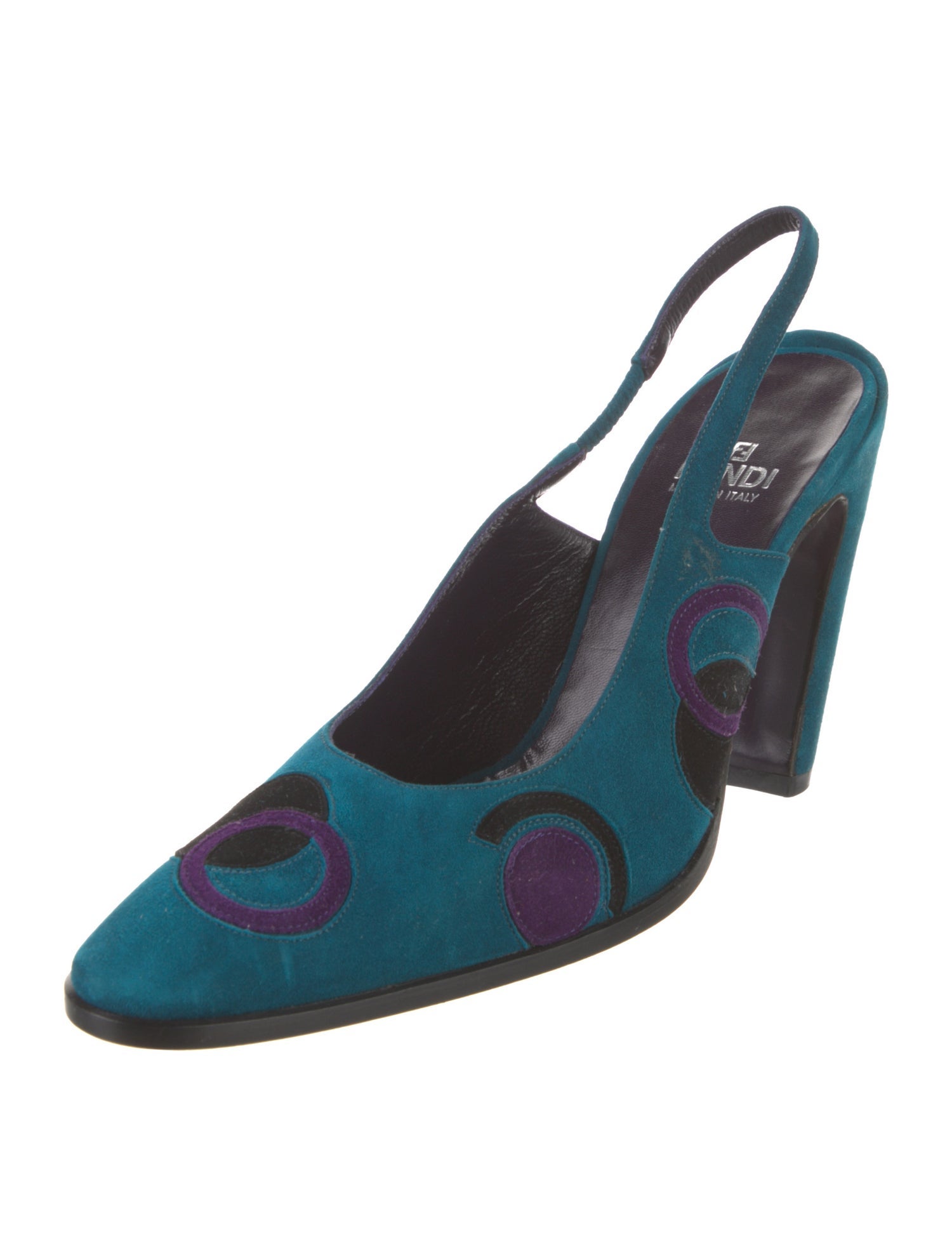 Fendi Suede Graphic Print Slingback Pumps