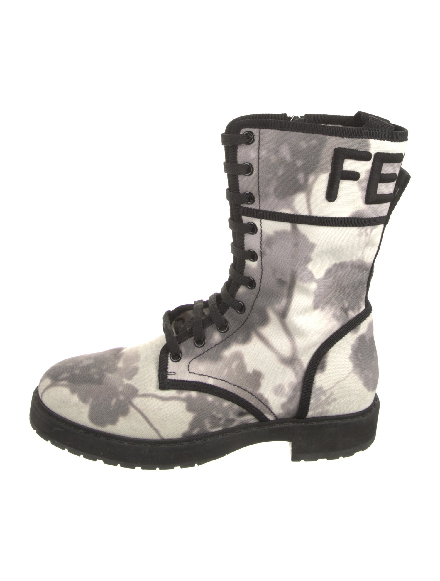Fendi Canvas Printed Combat Boots