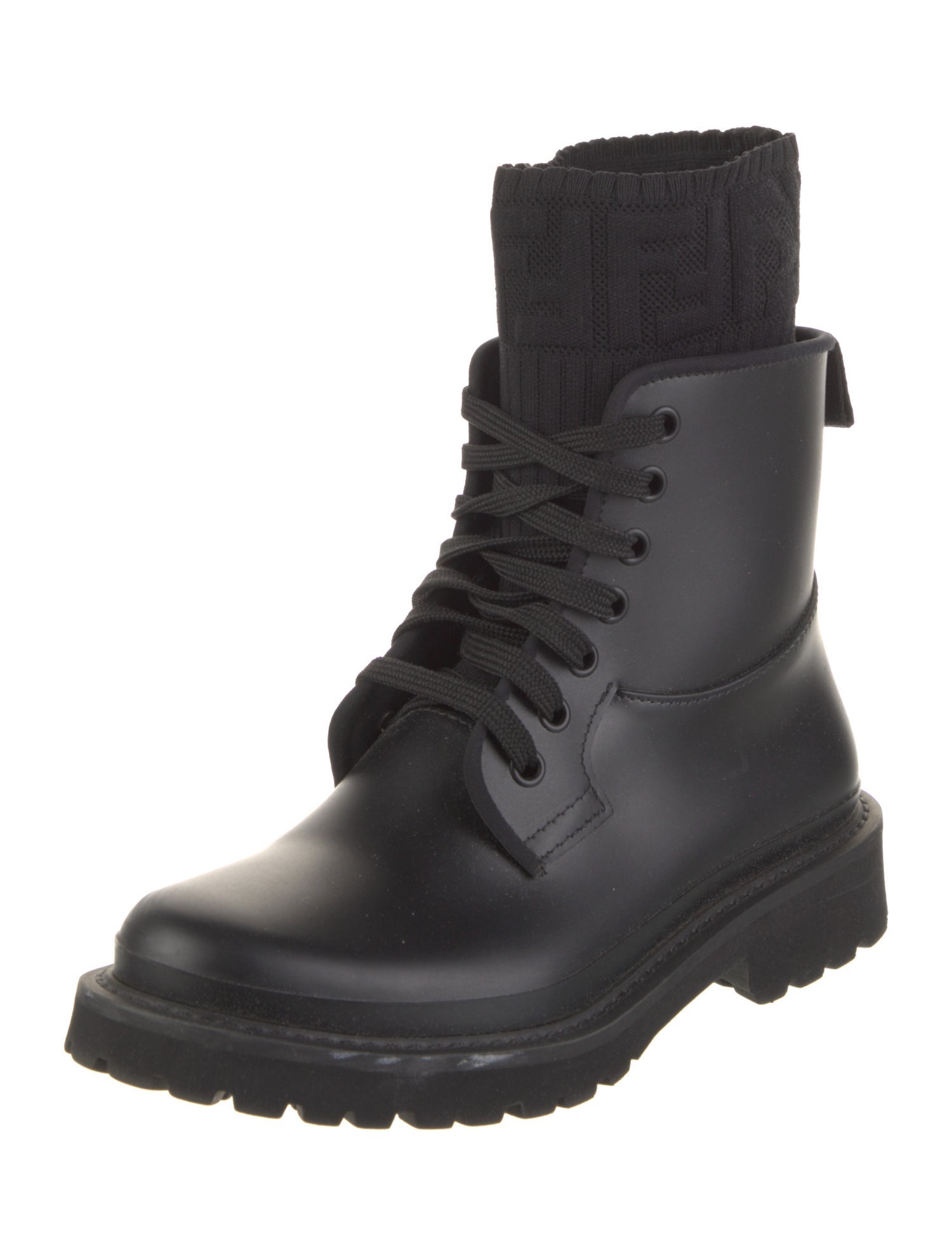 Fendi Zucca FF Logo Leather Combat Boots