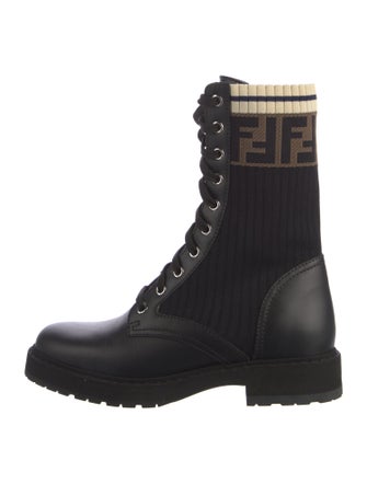 Fendi Zucca FF Logo Leather Combat Boots