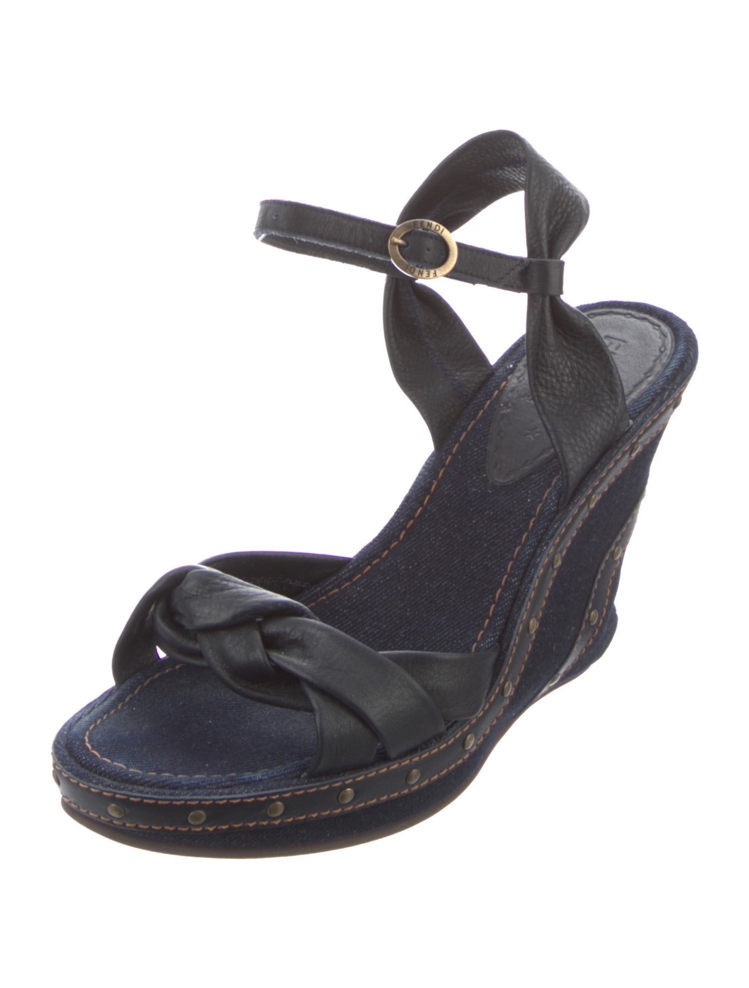 Fendi Denim Studded Accents Espadrilles