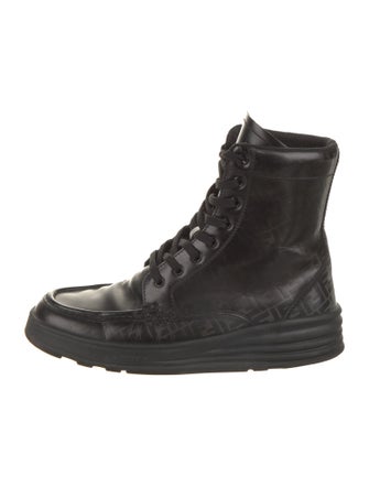 Fendi Zucca FF Logo Leather Combat Boots