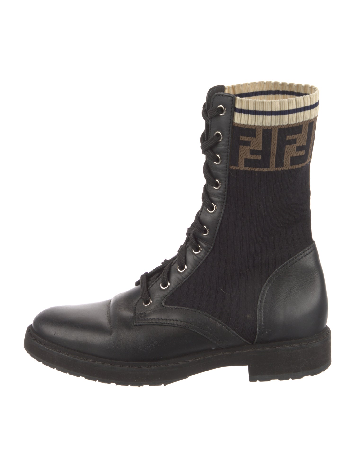 Fendi Zucca FF Logo Leather Combat Boots