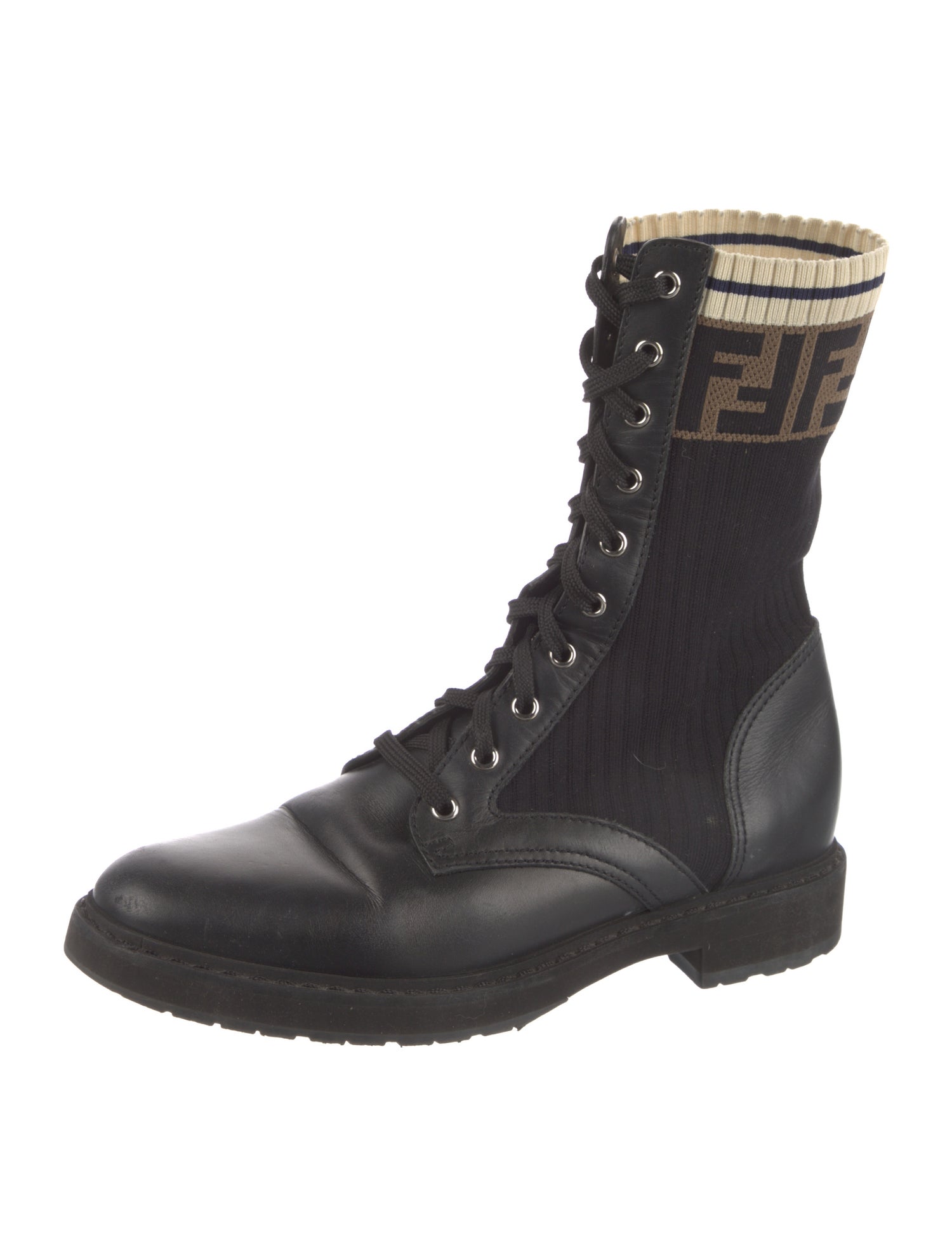 Fendi Zucca FF Logo Leather Combat Boots
