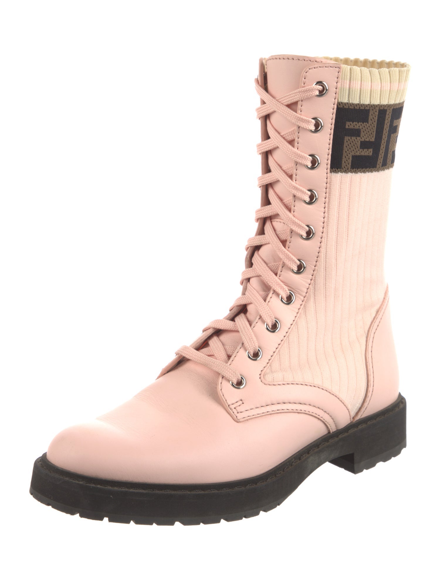 Fendi Zucca FF Logo Leather Sock Boots
