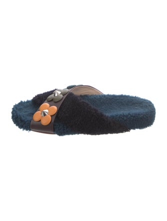 Fendi Shearling Studded Accents Slides