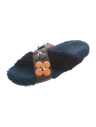 Fendi Shearling Studded Accents Slides