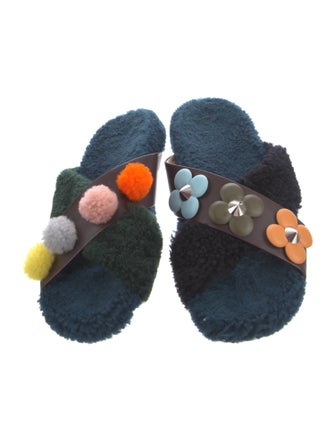 Fendi Shearling Studded Accents Slides