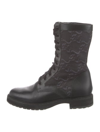 Fendi Leather Embroidered Accent Combat Boots