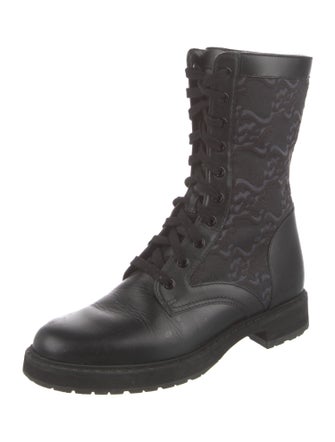 Fendi Leather Embroidered Accent Combat Boots