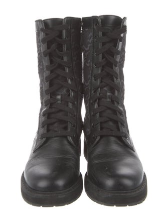 Fendi Leather Embroidered Accent Combat Boots