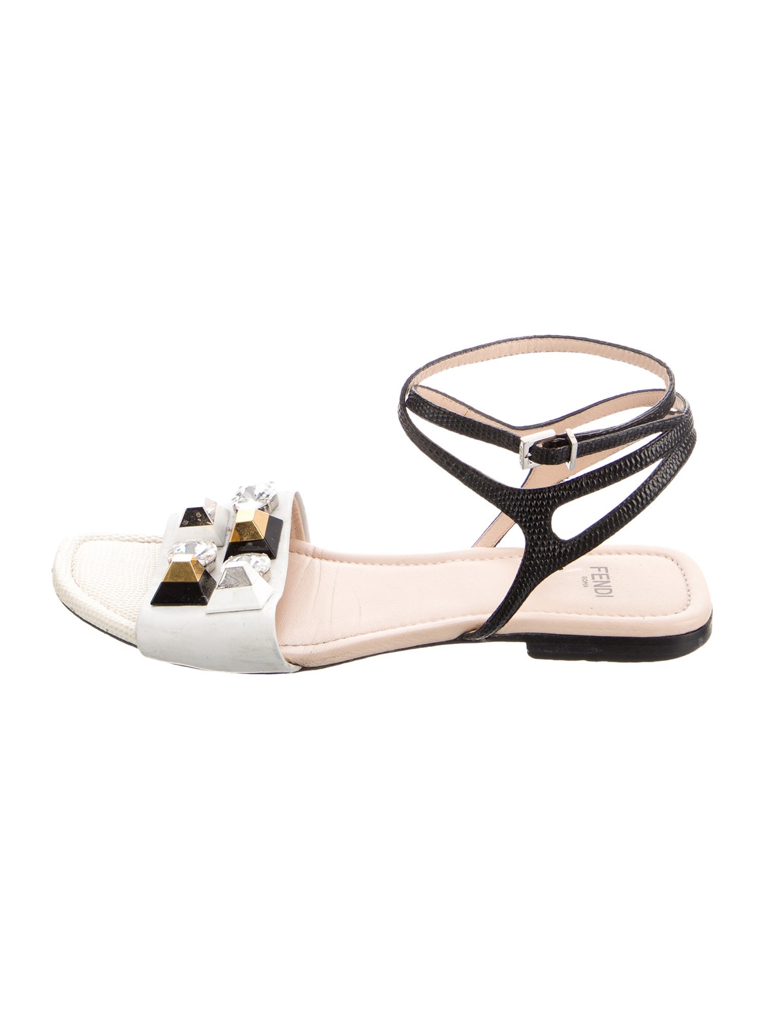 Fendi Leather Crystal Embellishments Sandals