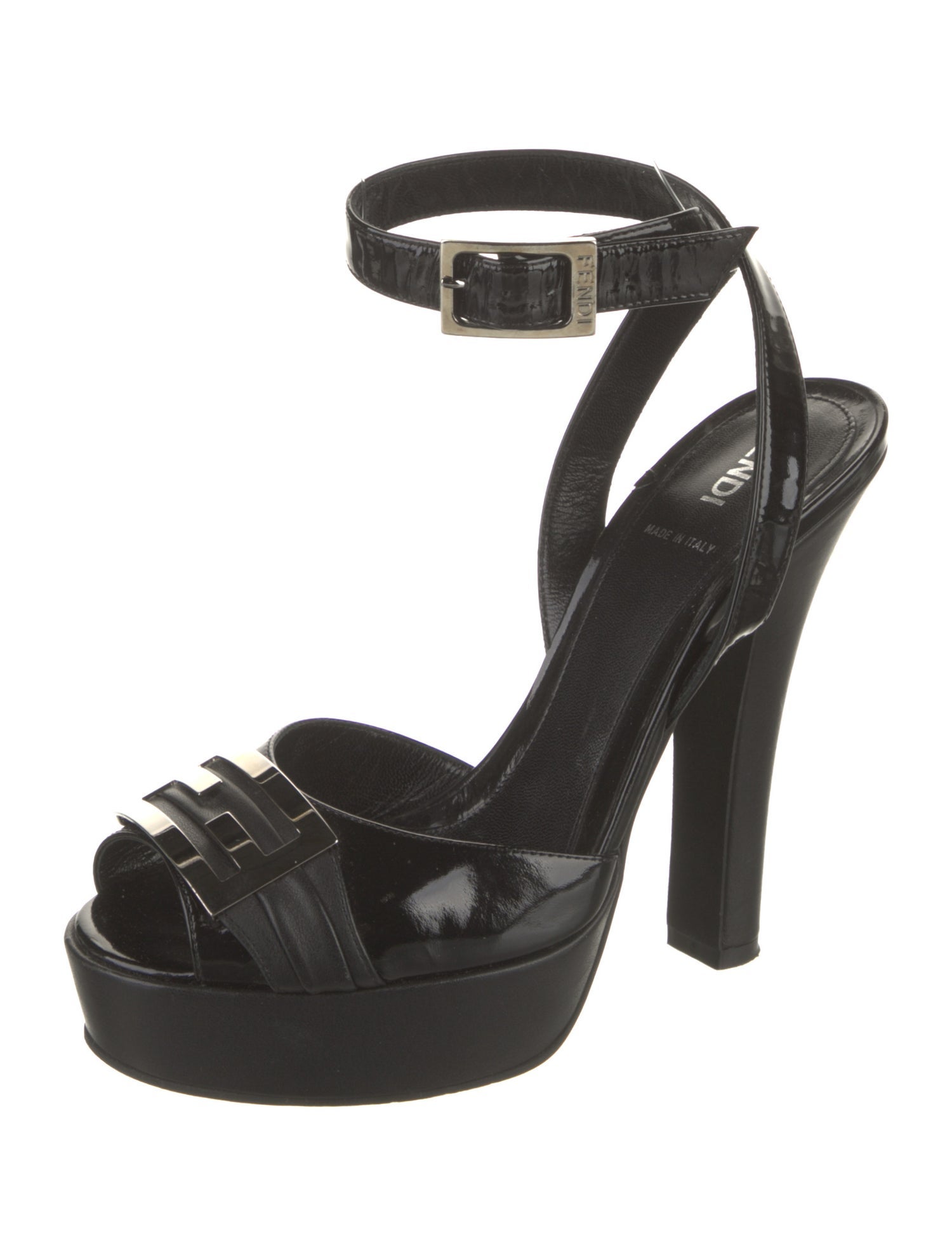 Fendi Zucca FF Logo Patent Leather Sandals