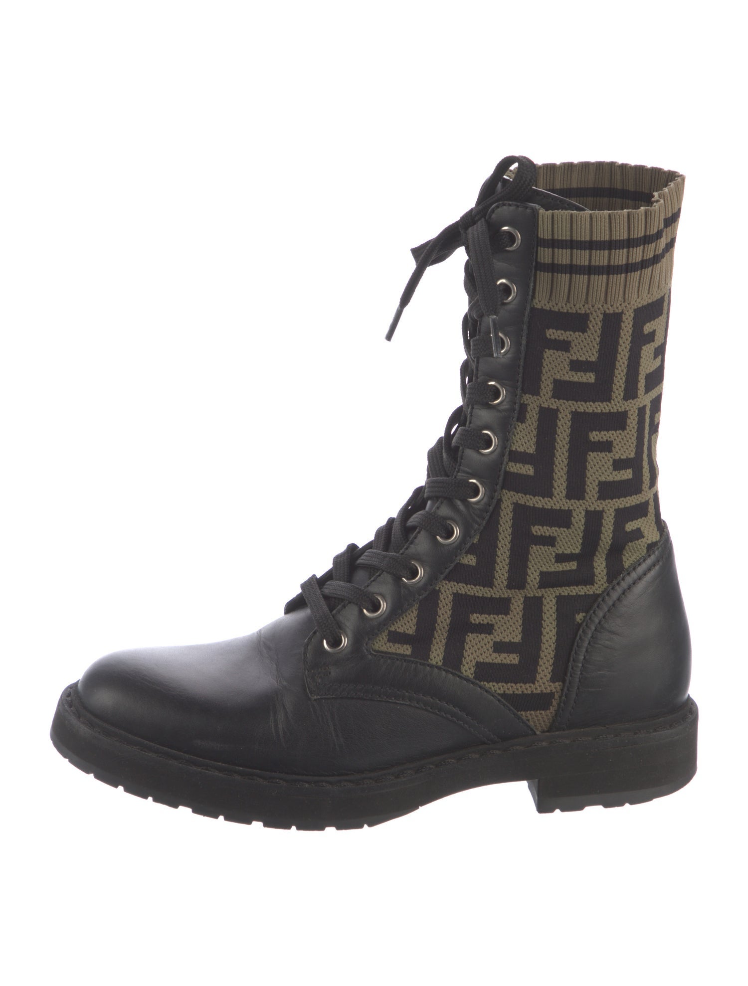 Fendi Zucca FF Logo Leather Combat Boots