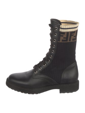 Fendi Zucca FF Logo Leather Combat Boots