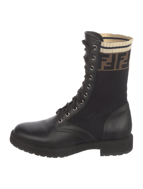 Fendi Zucca FF Logo Leather Combat Boots