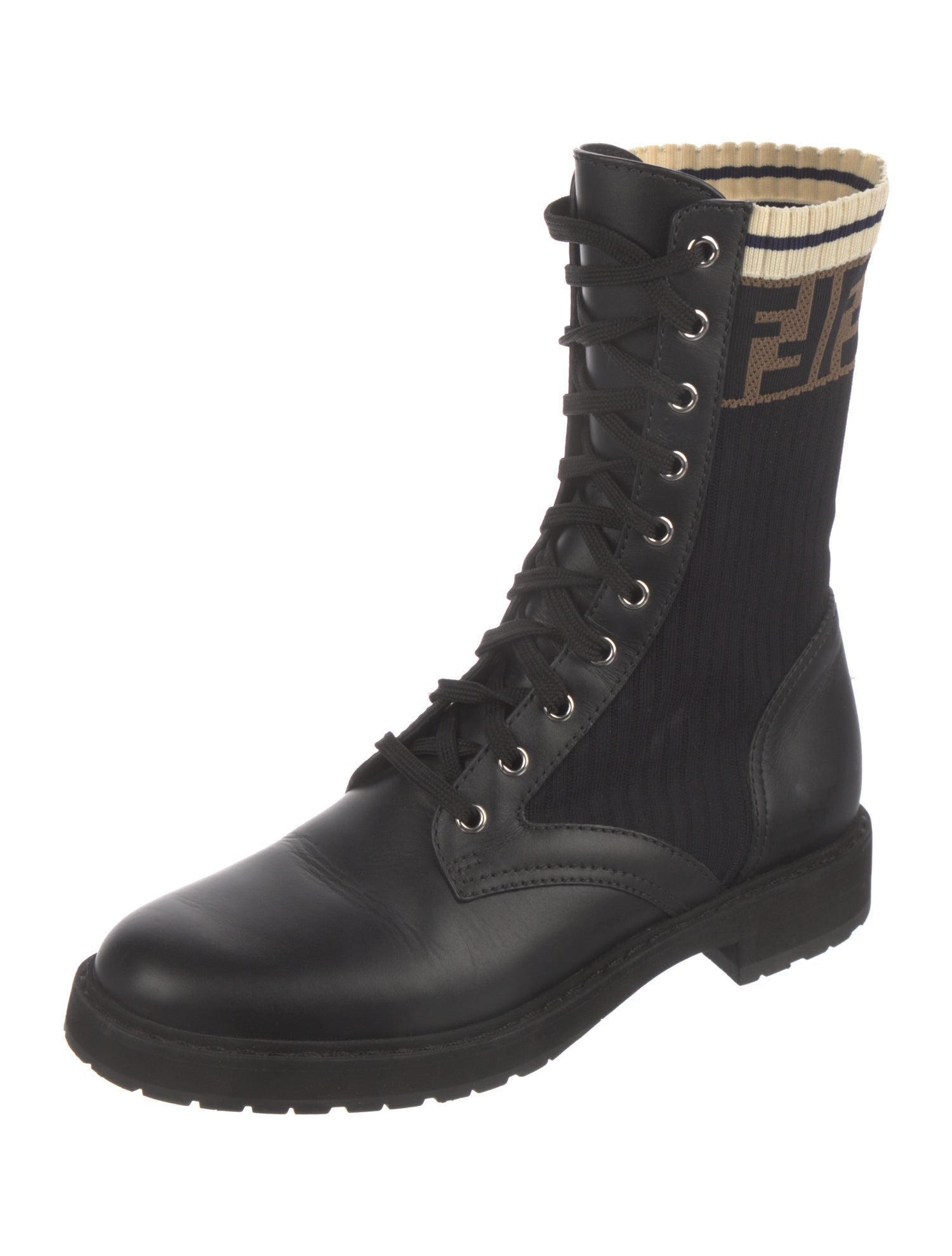 Fendi Zucca FF Logo Leather Combat Boots