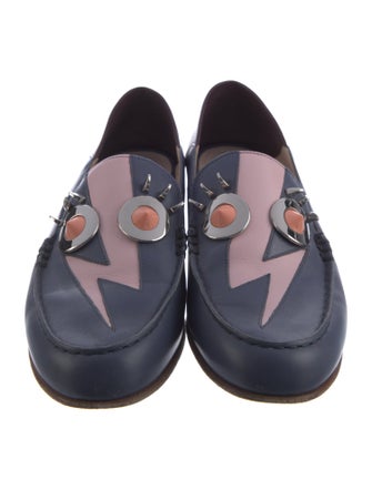 Fendi Faces Motif Leather Loafers