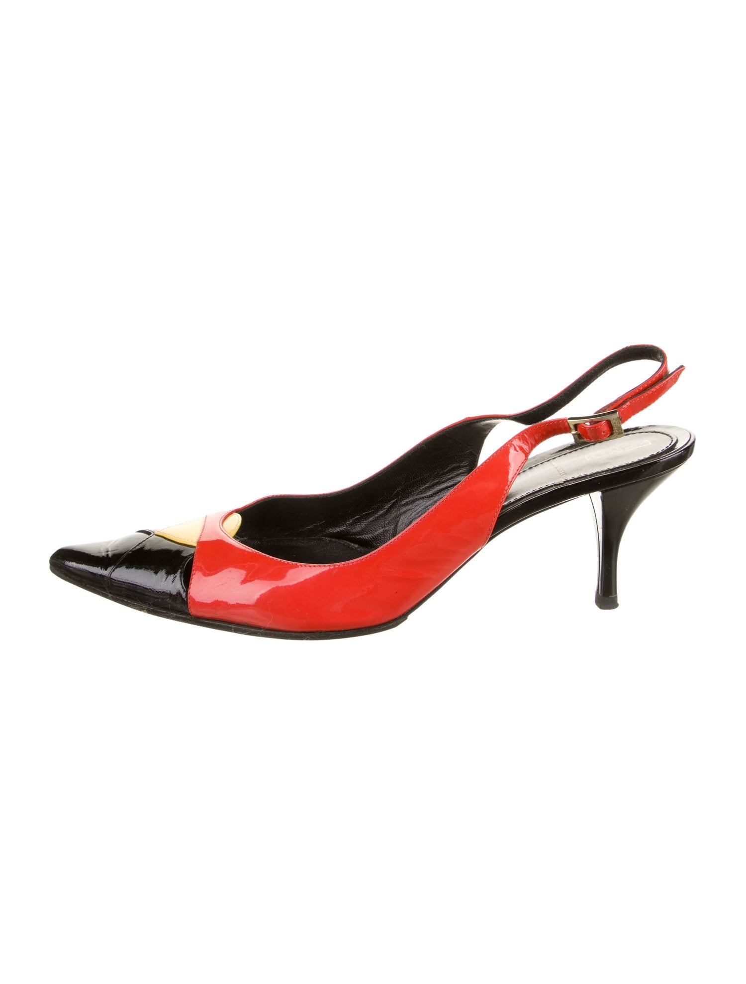 Fendi Patent Leather Colorblock Pattern Slingback Pumps
