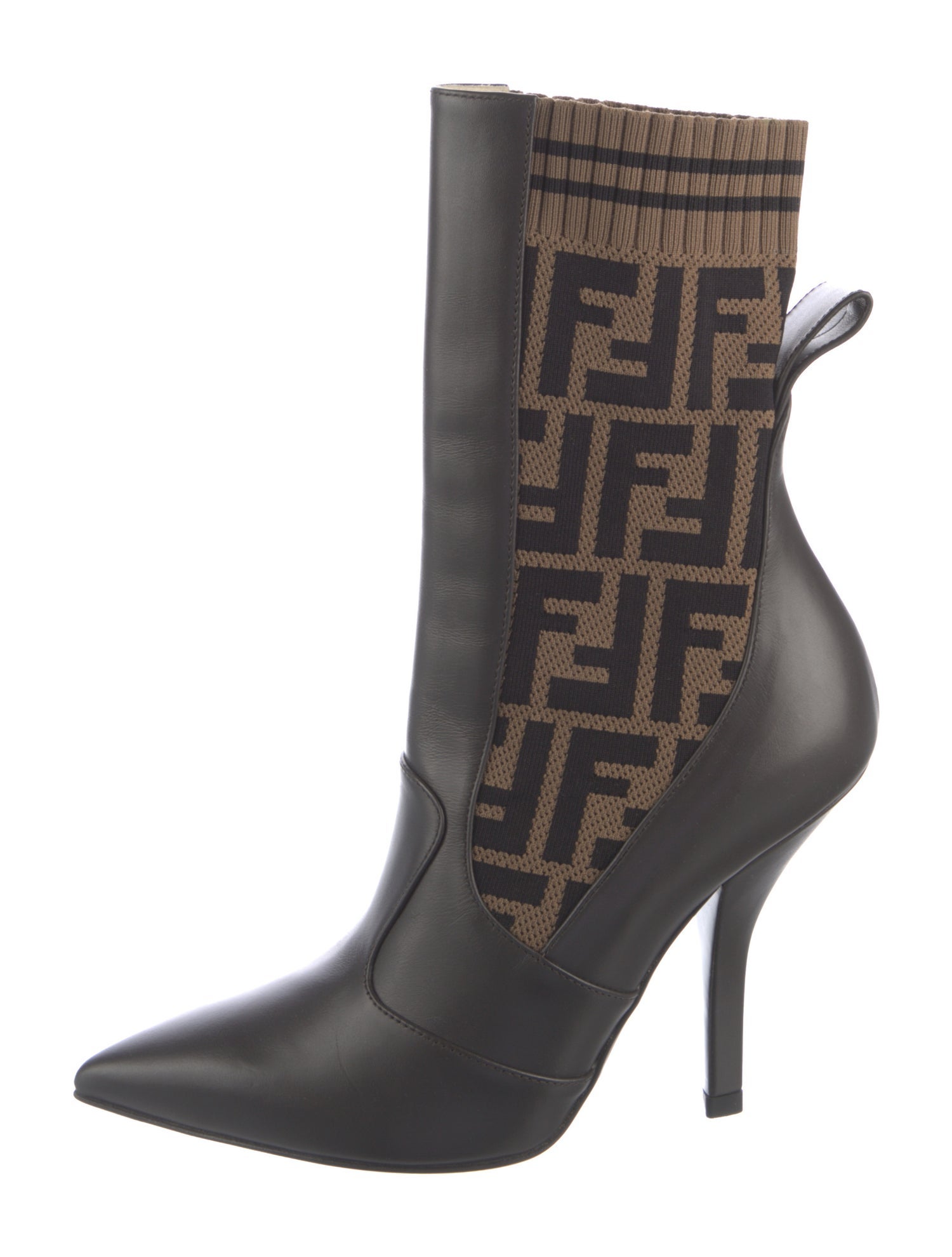 Fendi Zucca FF Logo Leather Sock Boots