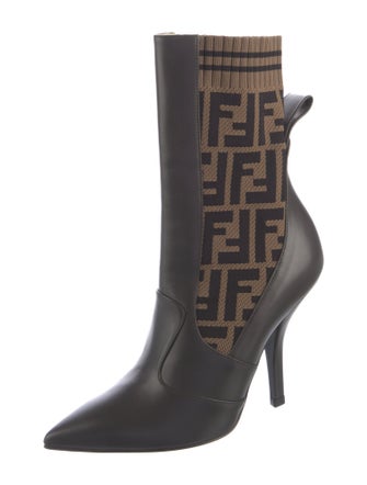 Fendi Zucca FF Logo Leather Sock Boots