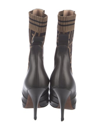 Fendi Zucca FF Logo Leather Sock Boots