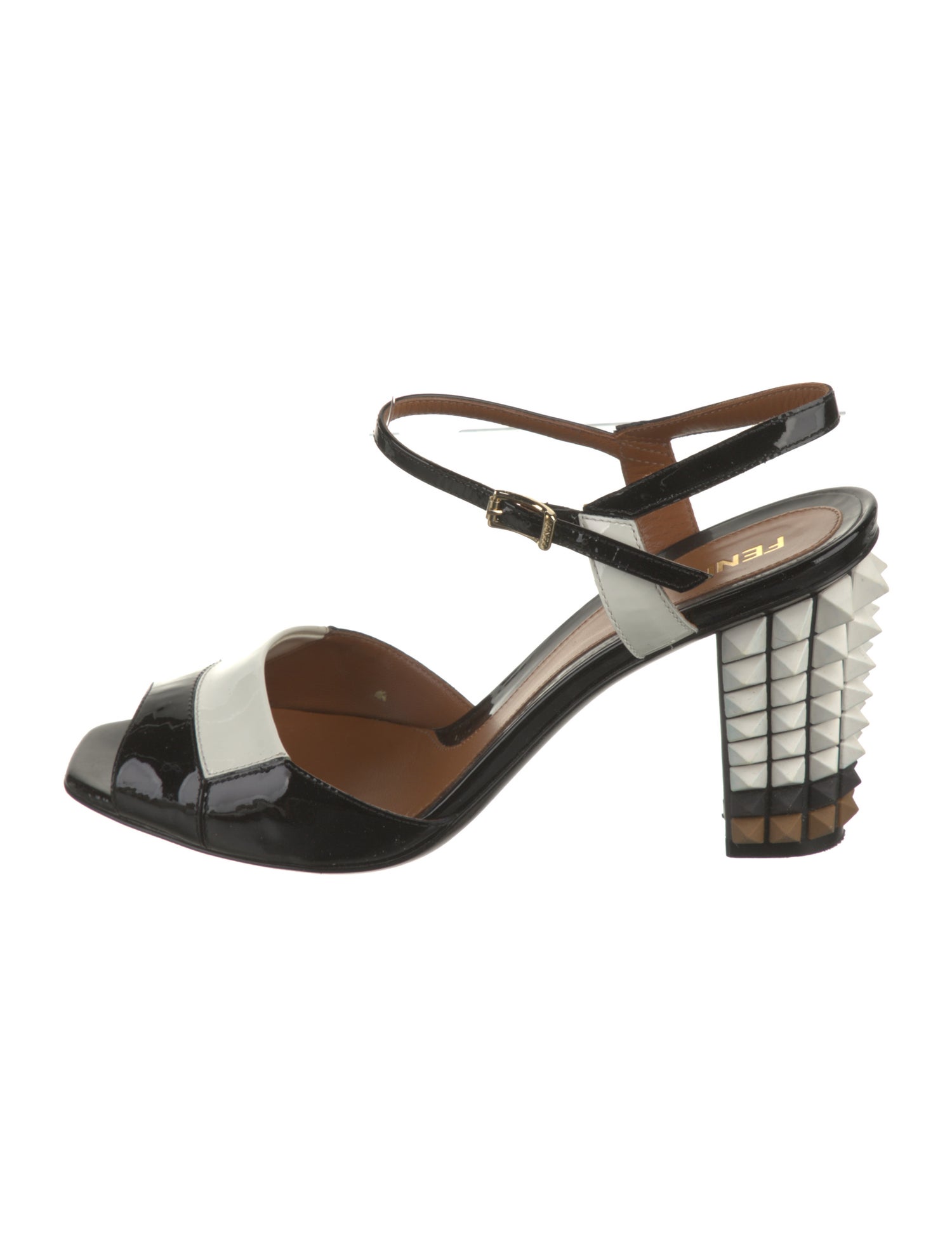 Fendi Patent Leather Colorblock Pattern Sandals