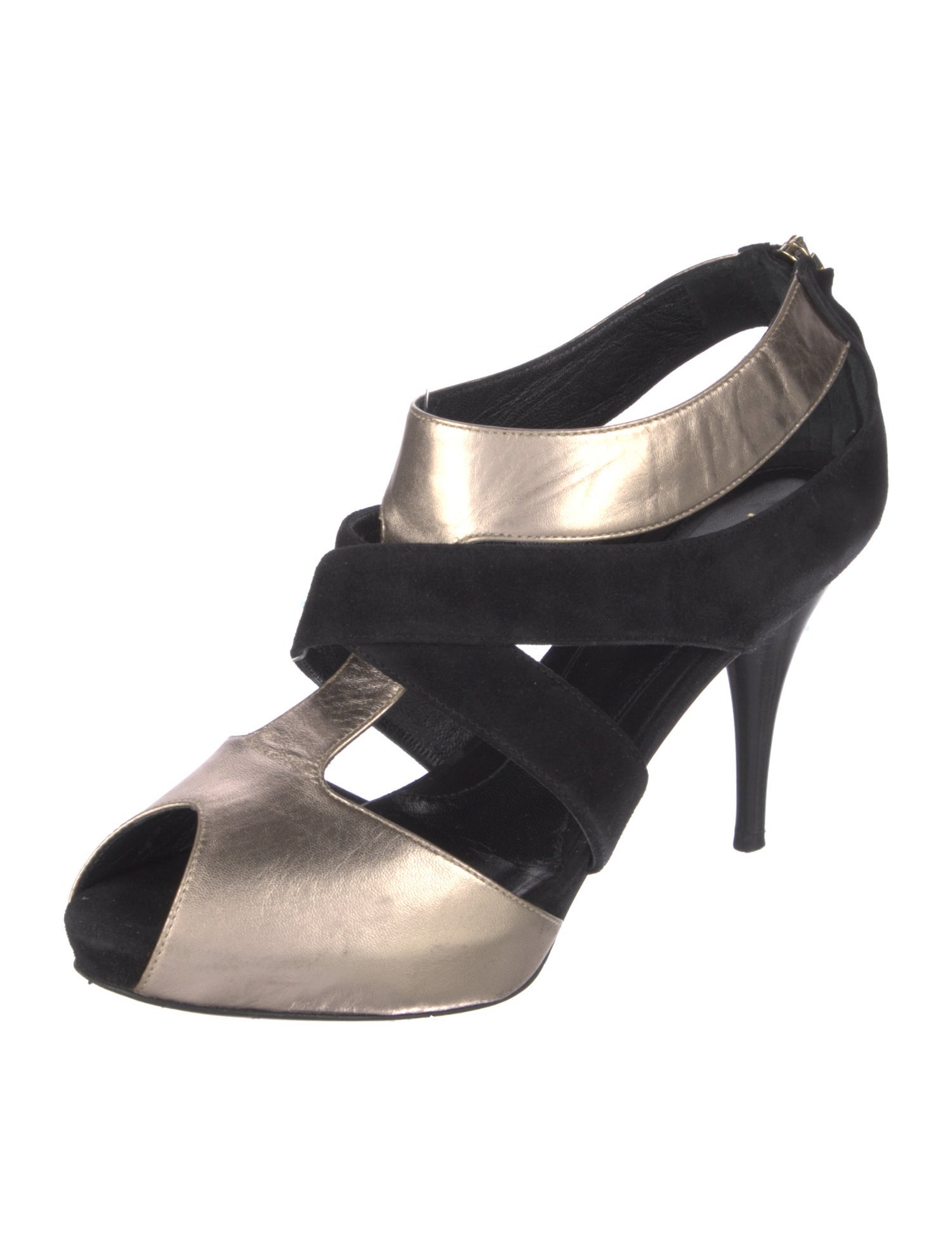 Fendi Suede Colorblock Pattern T-Strap Pumps