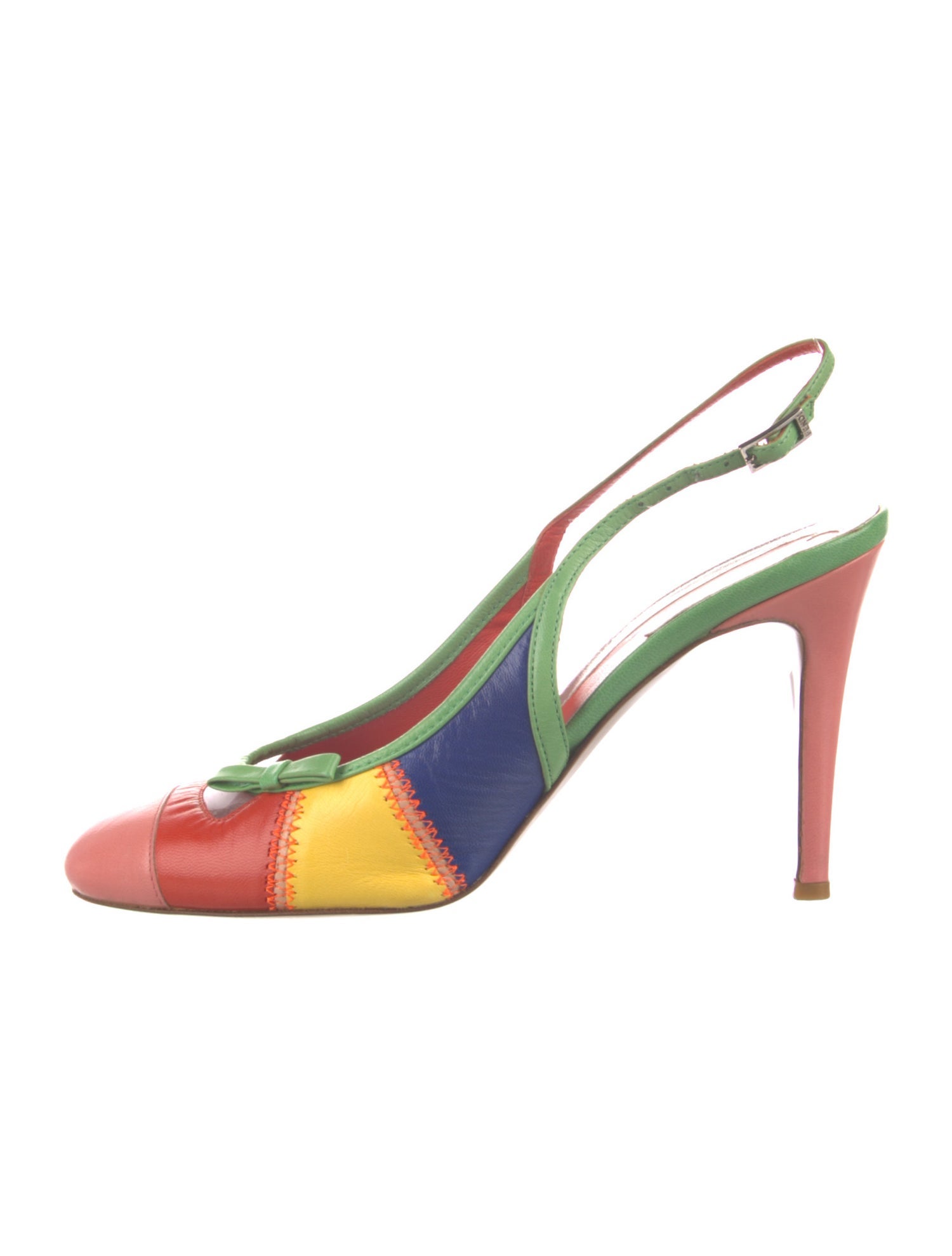 Fendi Leather Colorblock Pattern Slingback Pumps