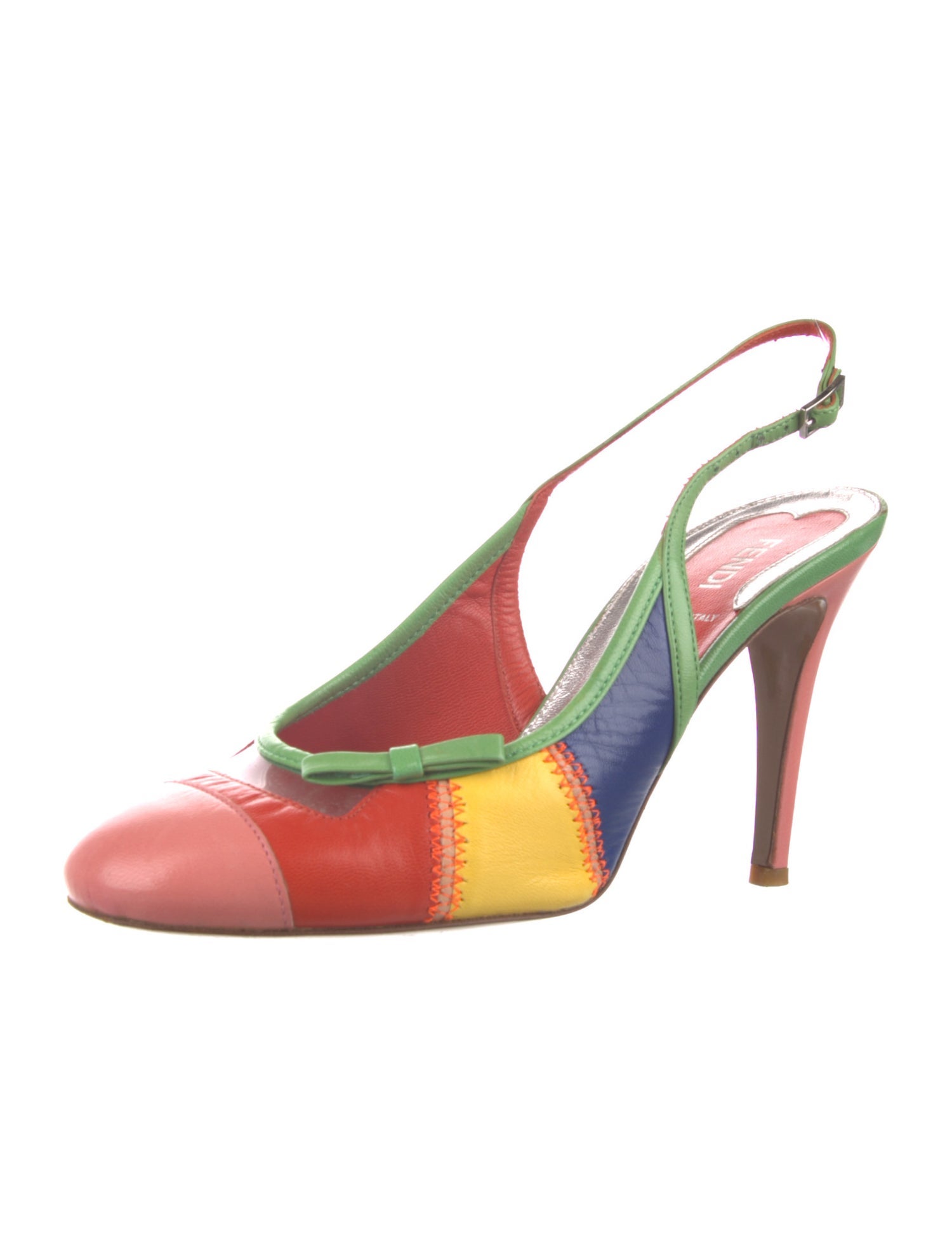 Fendi Leather Colorblock Pattern Slingback Pumps