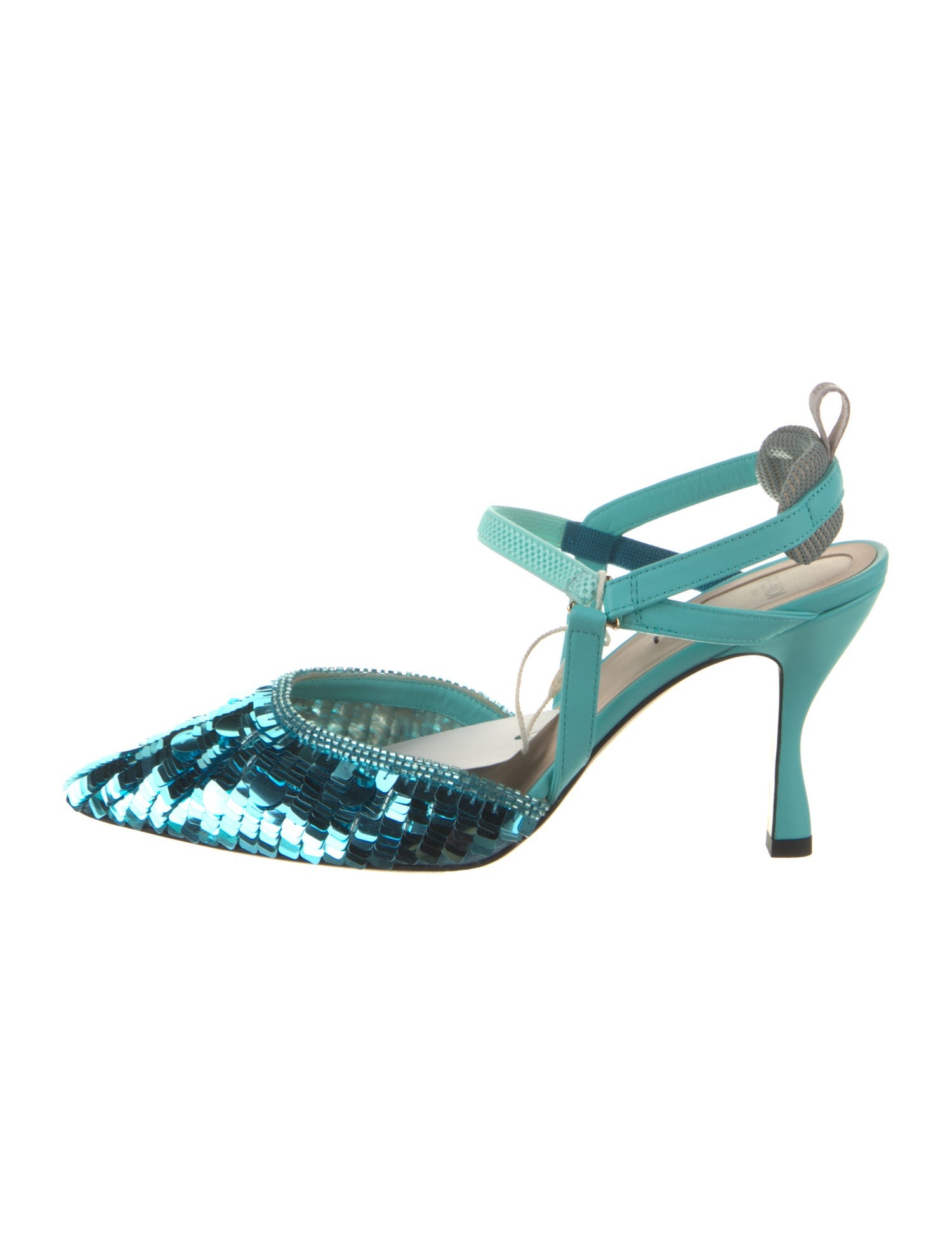 Fendi Sequins Beaded Accents Slingback Pumps