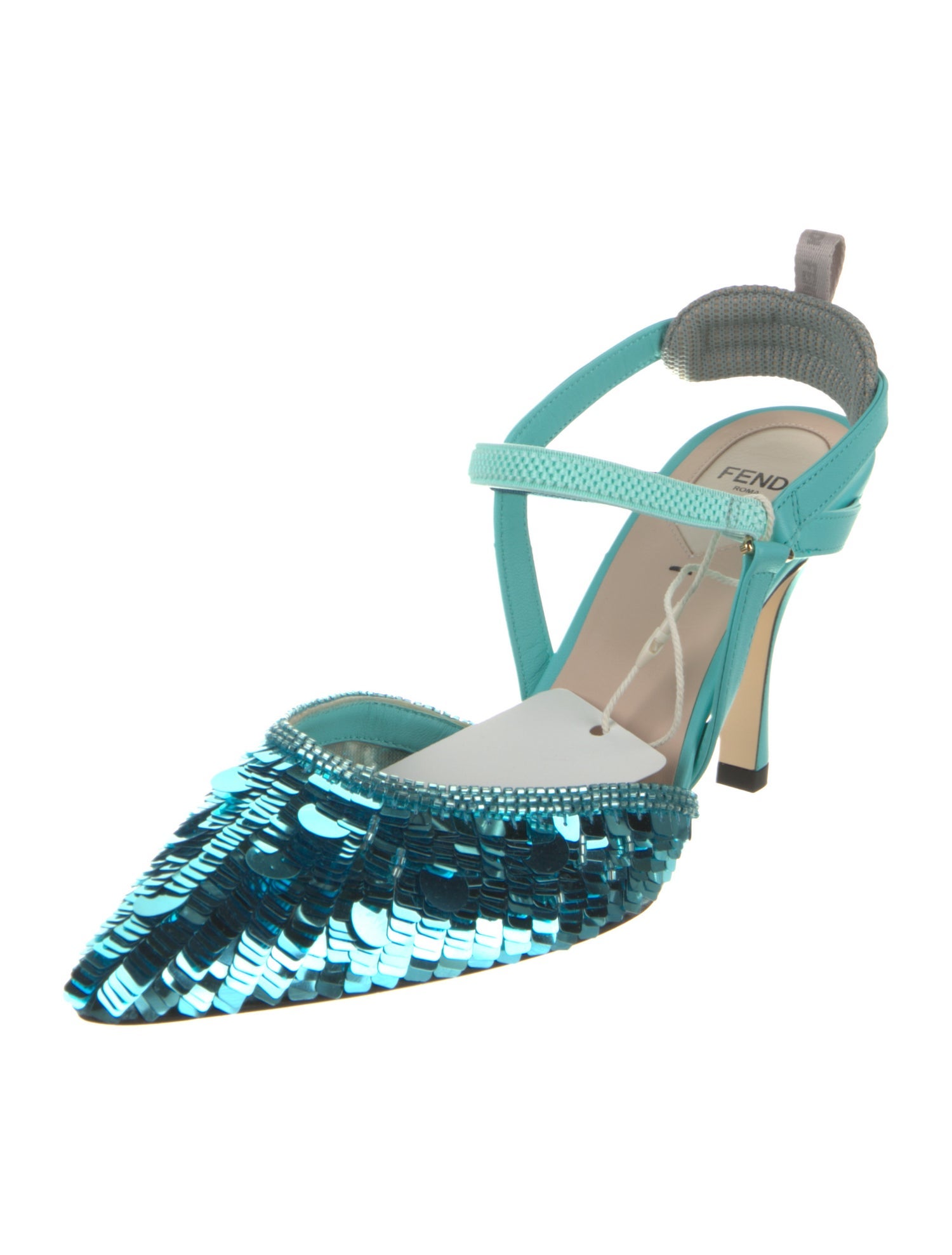 Fendi Sequins Beaded Accents Slingback Pumps