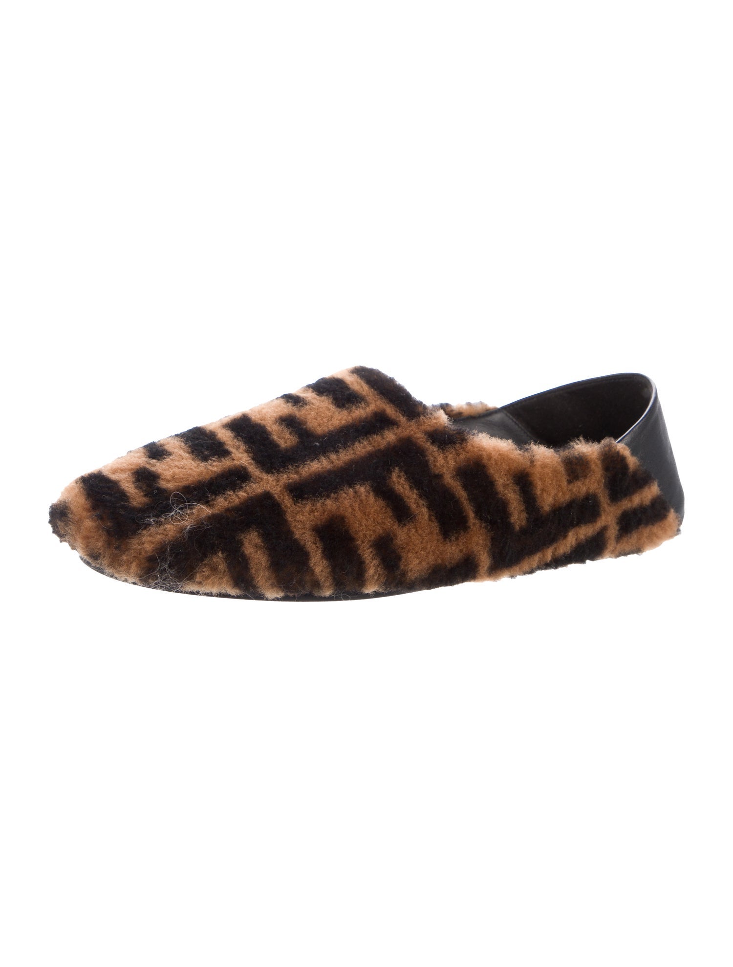Fendi Zucca FF Logo Shearling Flats
