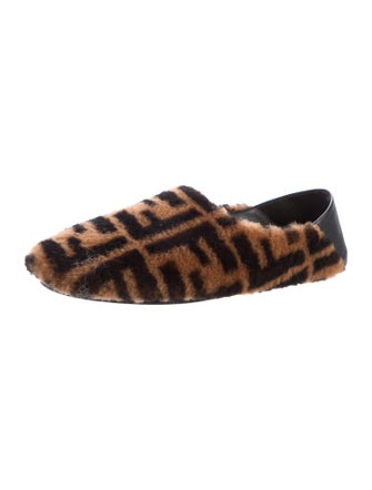Fendi Zucca FF Logo Shearling Flats