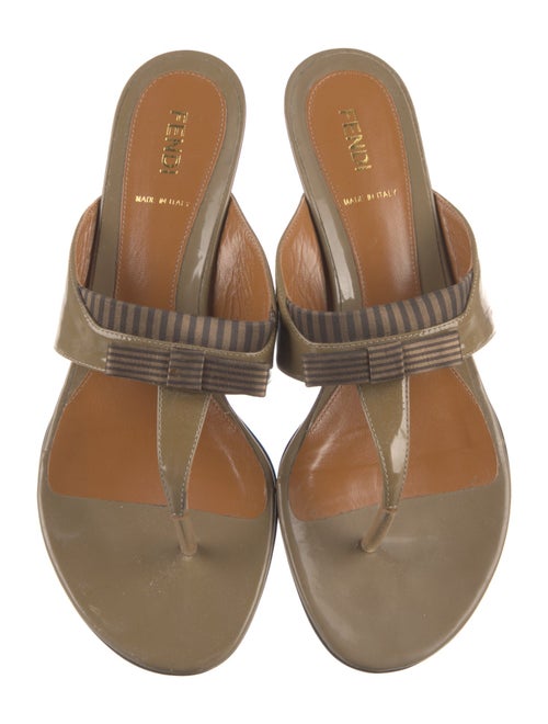 Fendi Pequin Pattern Patent Leather Slides