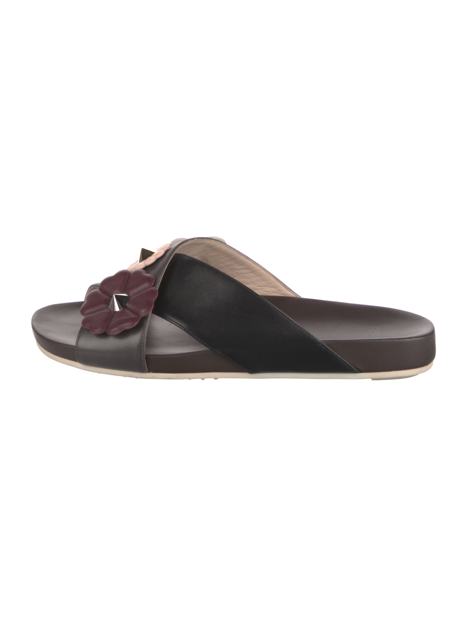Fendi Spike Accents Leather Slides