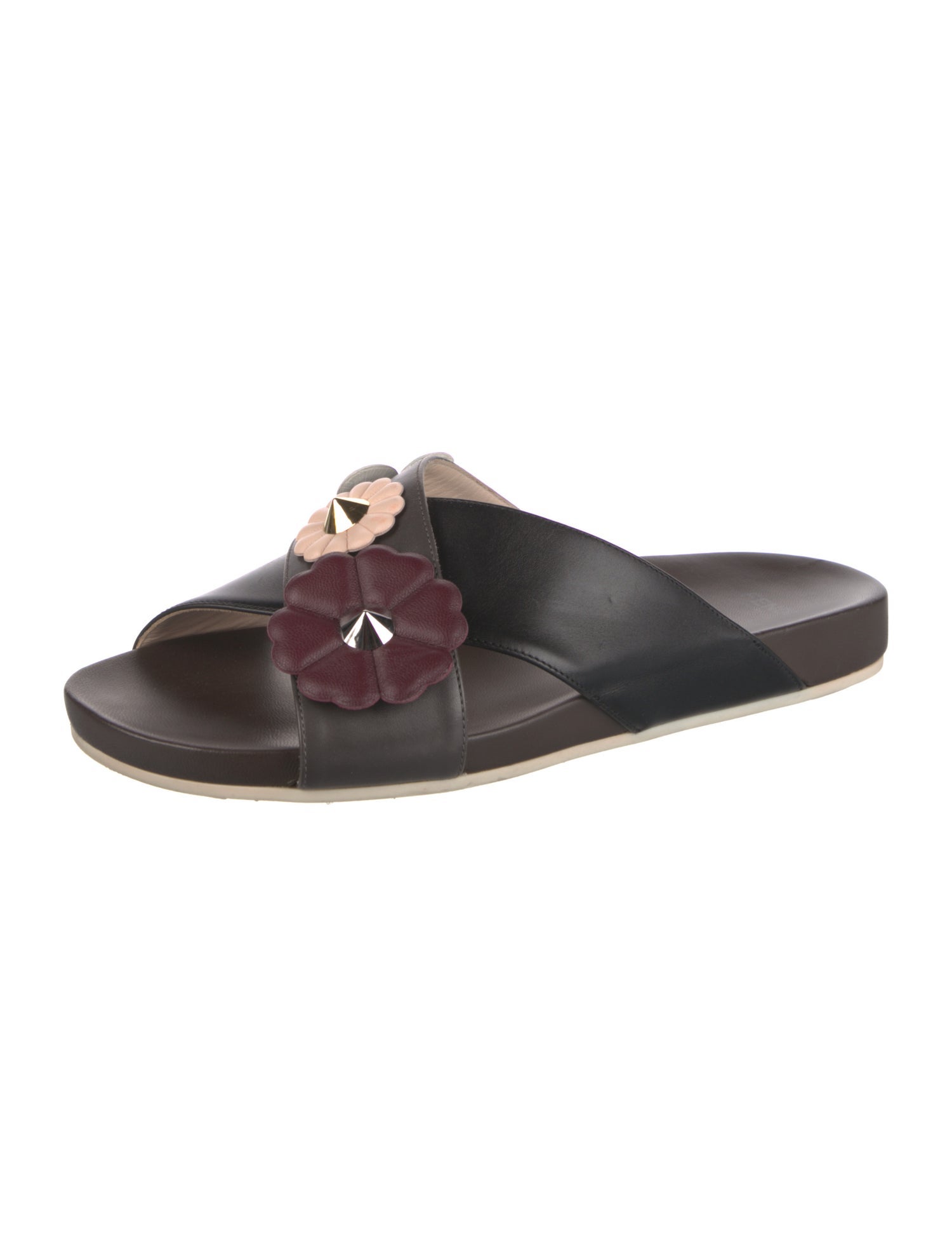 Fendi Spike Accents Leather Slides