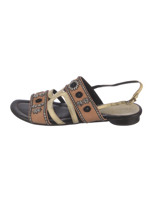 Fendi Colorblock Pattern Embroidered Accent Slingback Sandals