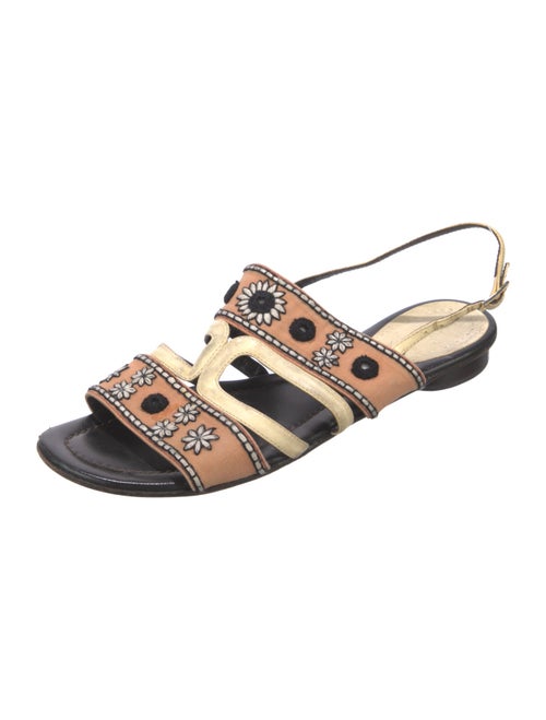 Fendi Colorblock Pattern Embroidered Accent Slingback Sandals