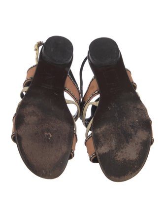 Fendi Colorblock Pattern Embroidered Accent Slingback Sandals