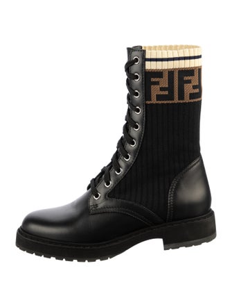 Fendi Zucca FF Logo Leather Combat Boots