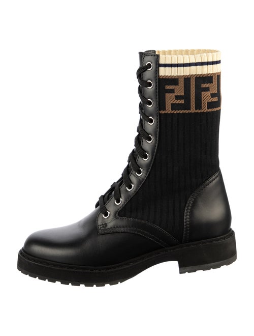 Fendi Zucca FF Logo Leather Combat Boots