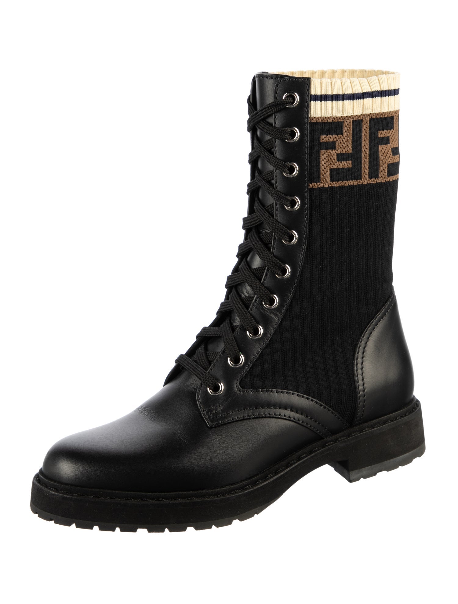 Fendi Zucca FF Logo Leather Combat Boots
