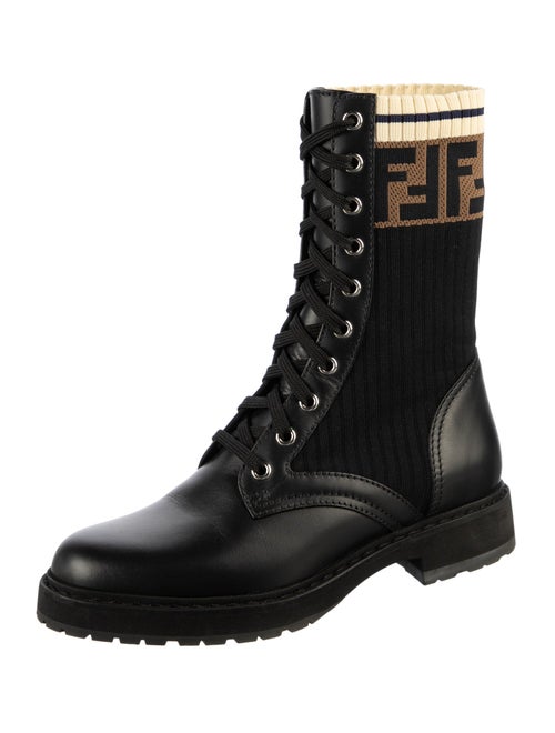 Fendi Zucca FF Logo Leather Combat Boots